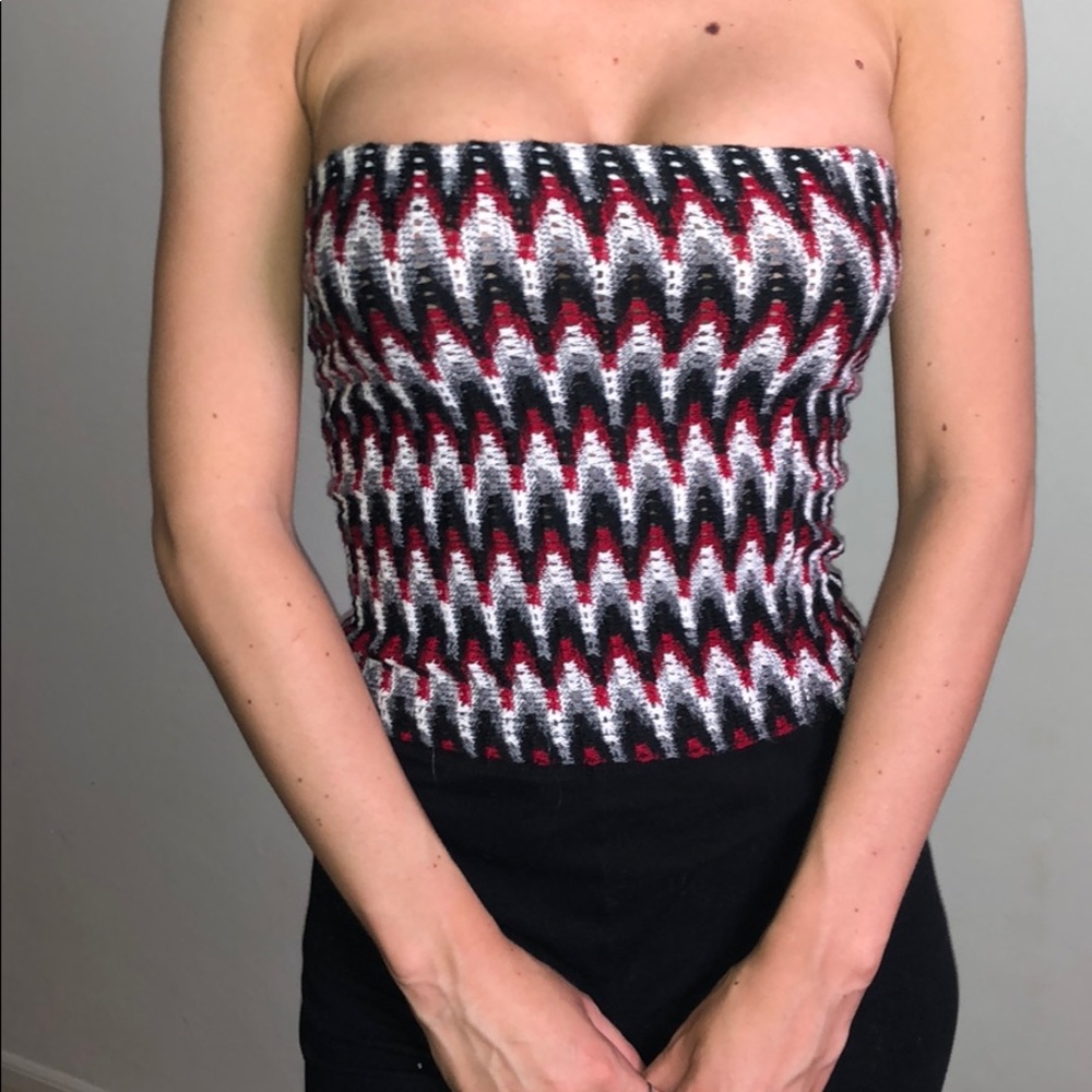 Knitted red black white grey cable knit tube top